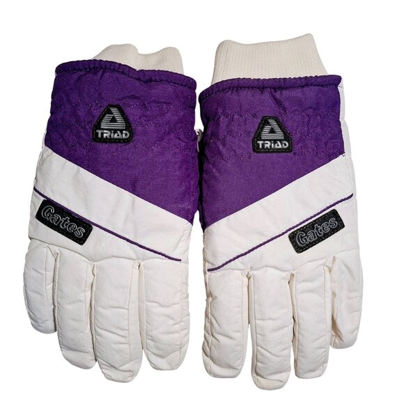 Vintage Gates Ladies Snow Gloves Purple & White Triad Insulated Large Nylon Poly - Picture 1 of 6
